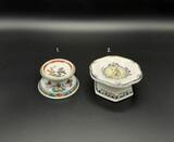 Ceramic salt cellars: 1 - Medeiros e Almeida Foundation, NG porcelain; 2 - Commemorative salt cellar to mark the anniversary of the publication of the Contemporary Portuguese Dictionary by the Lisbon Science Academy - April 2011 - Editorial Verbo., ,