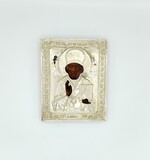 Pintura em óleo sobre madeira com oklades em prata de 875/1000. Marca de 84 zolotniks (875/000) da cidade de Moscovo (1908-1926) e marca de reconhecimento., 22,5x18cm, 1908-1926