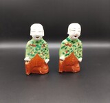 Pair of chinese export porcelain Laughing Boys. 18th century, Qing dynasty., 15cm, 18th century/séc. XVIII