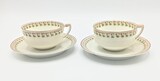 Set of 12 tea cups and saucers made of &quot;eggshell porcelain&quot; from Limoges. Marked &quot;Frank Havilland - Limoges&quot; and &quot;Martins Sucessores - Coimbra&quot;. Slight wear of the gold paint., 4,5 x 10,5 cm (cup/chávena), 20th century (1st half) - séc. XX (1ª metade)