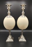 Custom made by Gomes da Póvoa. 835/1000 silver and ostrich eggs. 835 Eagle Hallmark for Porto (1985-2020), silversmith&#39;s mark and for the jewellers Gomes. Marked FORNECEDORES DE SAR DUQUE DE BRAGANÇA. 1386g (total)., 39x12x12cm, 20th century - séc. XX
