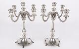 Pair of 5 arms silver candelabra. 833/1000 silver Porto&#39;s Eagle hallmark. Signs of wear. 2340g., 40 cm, 1938-1984