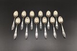 Set of twelve Continental (833/100) silver tea spoons. Crown and Moon hallmark, 833 purity marking and silversmith&#39;s mark for Wilhelm Binder (est. 1869). 136g, , 1888-1939