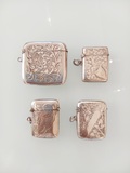 Match plates with plant motifs in 925 silver, England 19th and 20th century. , 5x5cm; 2,5x35cm; 3x4cm; 3x4cm, séc. XIX e XX - 19th and 20th century