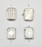 Sold individually: 1- Vesta case, England, 1884, sterling silver, Chester hallmark, 16g; 2- Unavailable; 3- Vesta case, England, 1900, sterling silver, Birmingham hallmark, 13g; 4- Vesta case, England, 1903, sterling silver, Birmingham hallmark, 14g., , 19th/20th century - séc. XIX/XX