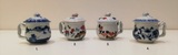 Sold Individually. Vista Alegre porcelain pots de creme 1. Blue Canton for Mottahedeh (1980-1992) 2. Flowers (1980-1992) 3. Flowers (1980-1992) 4. Margão (2001- ), 8,5 cm, 1980-2001