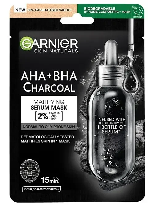 AHA + BHA Charcoal Mattifying Serum Mask