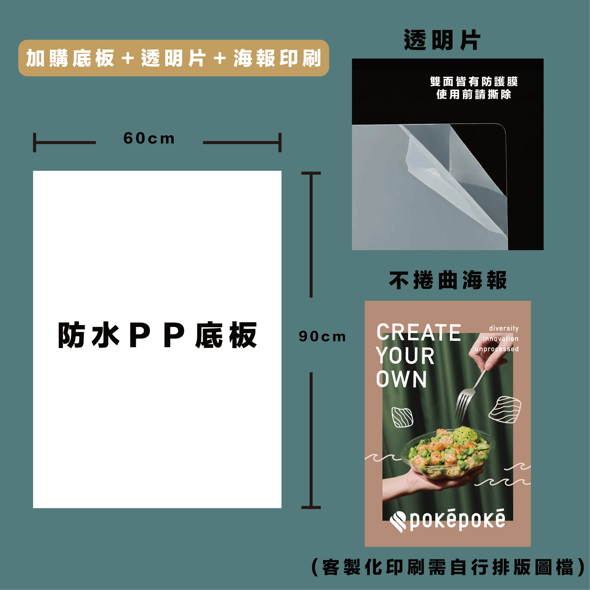 【單面】廣告架組(含一片空白底版＋一片透明片)＋海報印刷
