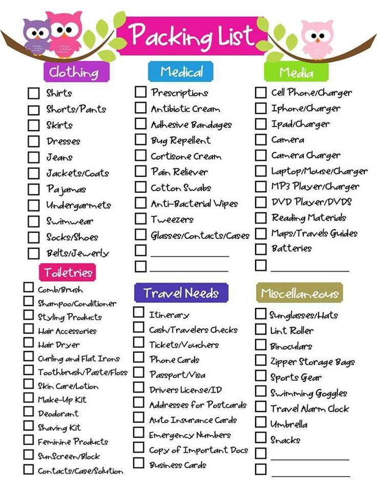 packing checklist