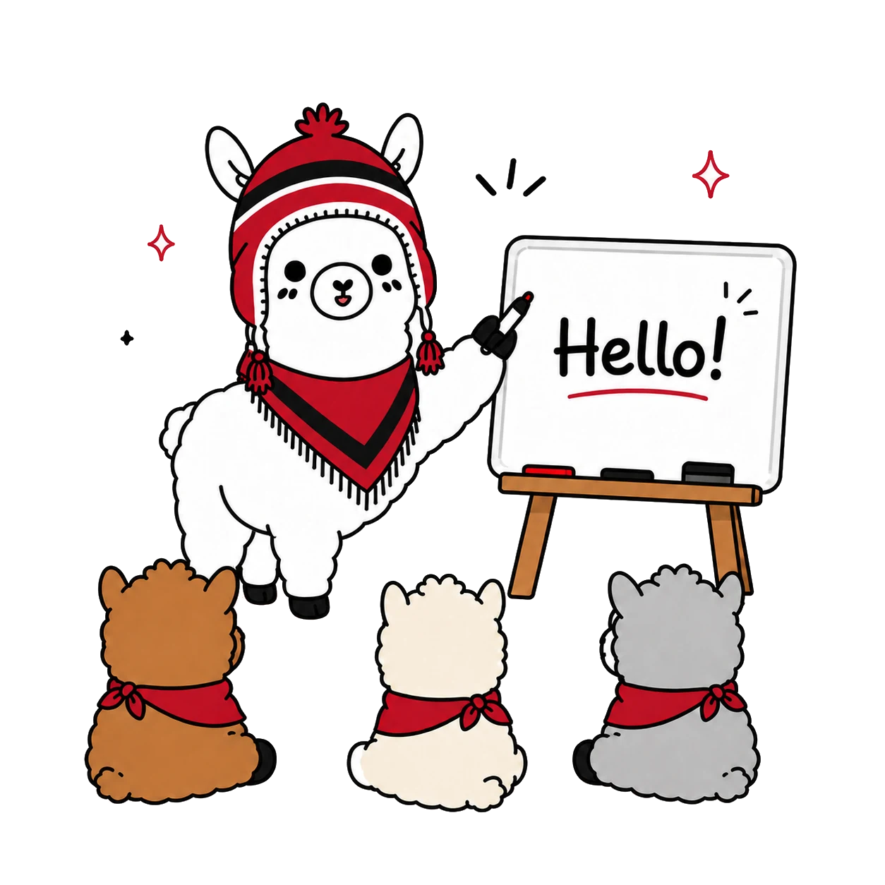 Alpaca learning English in a small group class