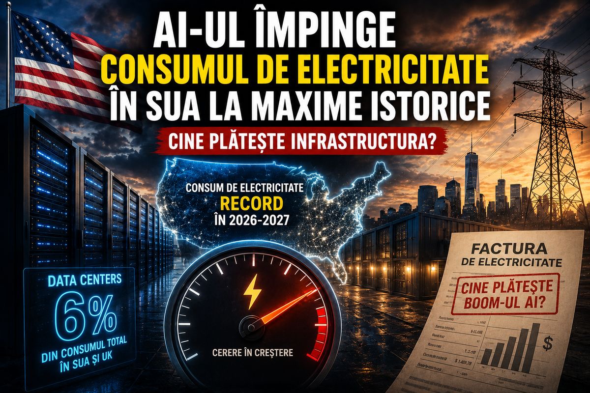 AI-ul împinge consumul de electricitate la maxime istorice în SUA: centrele de date devin presiune majoră pentru rețele și facturi — NRG-IA