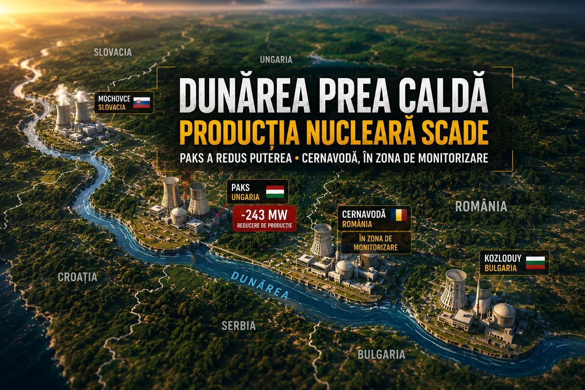 Centrala nucleară Paks reduce producția cu 243 MW din cauza temperaturii Dunării. Cernavodă intră în zona de monitorizare — NRG-IA