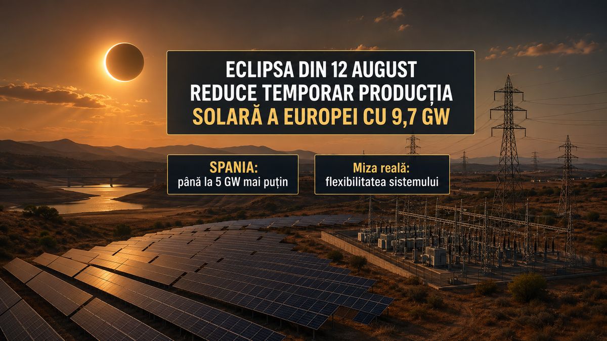Eclipsa solară din 12 august 2026 va reduce producția fotovoltaică europeană cu 9,7 GW — NRG-IA