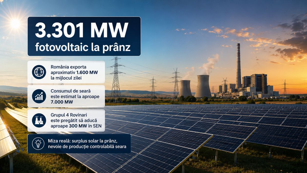 România pornește Grupul 4 Rovinari după recordul de 3.301 MW fotovoltaic: problema flexibilității la vârful de seară — NRG-IA