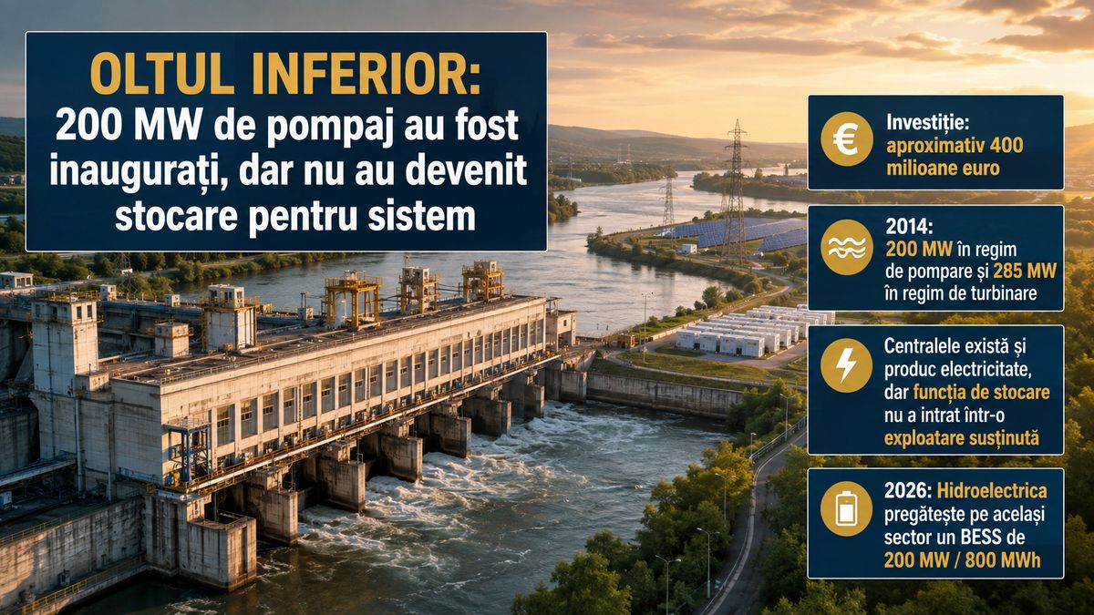Oltul Inferior: 400 milioane euro, 200 MW de pompaj neexploatați și un nou BESS de 200 MW — NRG-IA