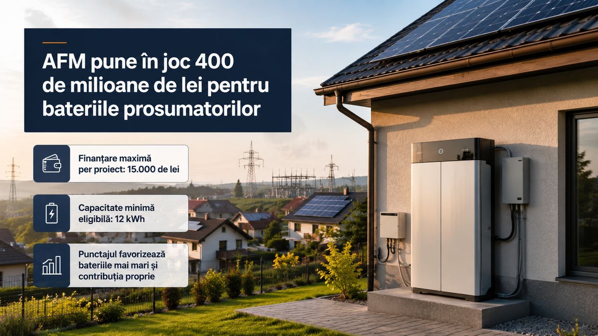 AFM: 400 milioane lei pentru bateriile prosumatorilor, maximum 15.000 lei și punctaj pentru sistemele mari — NRG-IA