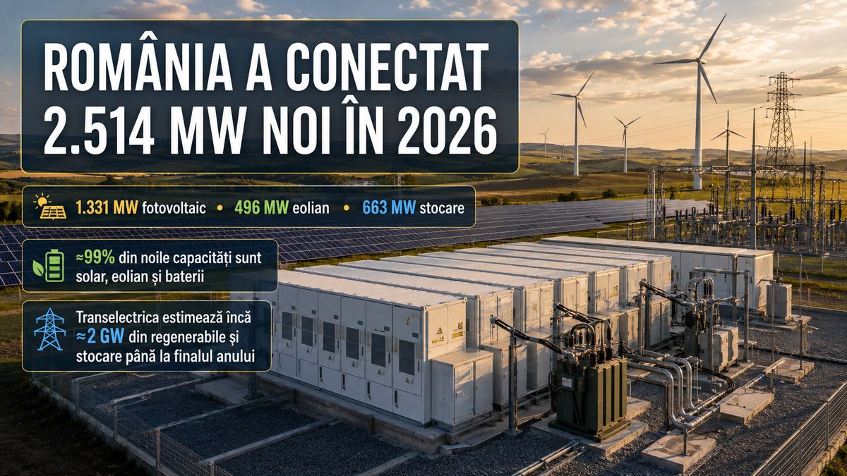 Transelectrica: România a conectat 2.514 MW noi în 2026, în principal solar, eolian și stocare — NRG-IA