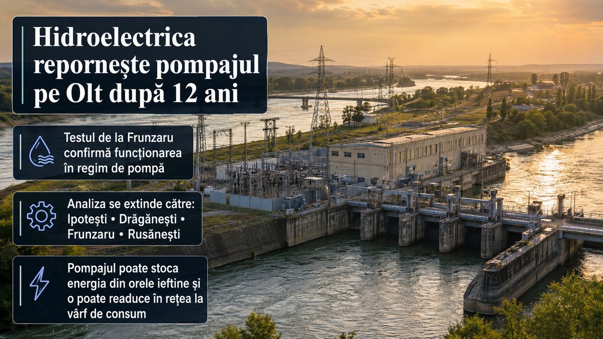 Hidroelectrica testează pompajul la Frunzaru și analizează patru hidrocentrale reversibile pe Olt — NRG-IA