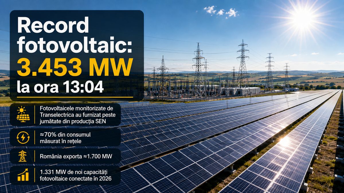 Record fotovoltaic în România: 3.453 MW producție instantanee pe 20 august 2026 — NRG-IA