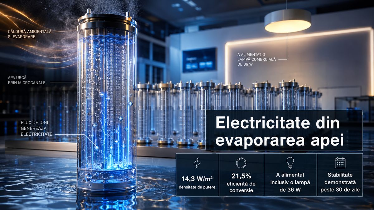 Electricitate din evaporarea apei: generator de 14,3 W/m² cu eficiență de 21,5% — NRG-IA