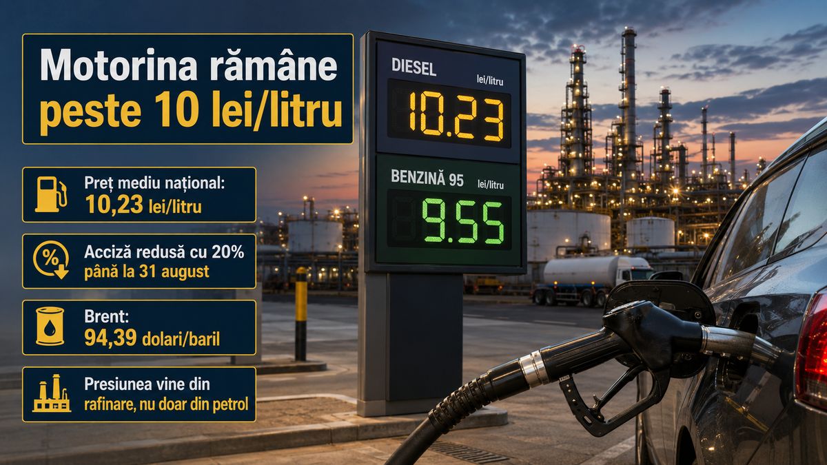 Motorina peste 10 lei în România: prețurile din 23 august și de ce rafinarea poate menține carburanții scumpi — NRG-IA