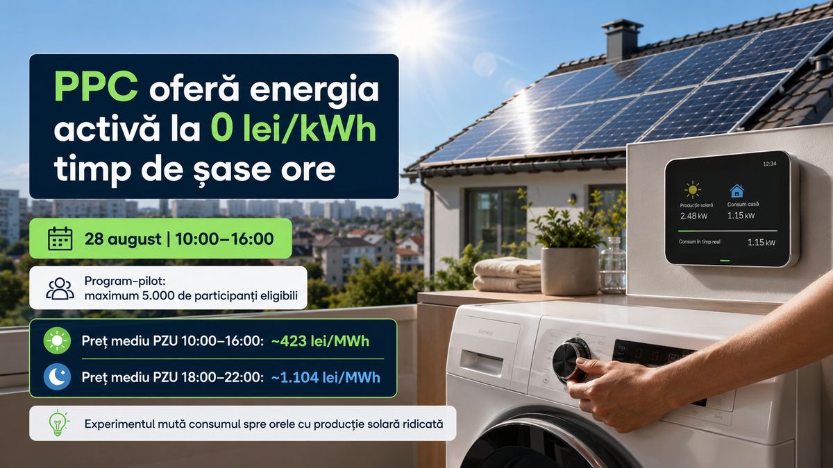 PPC oferă energia activă la 0 lei/kWh între 10:00 și 16:00. Cum mută consumul spre orele solare — NRG-IA