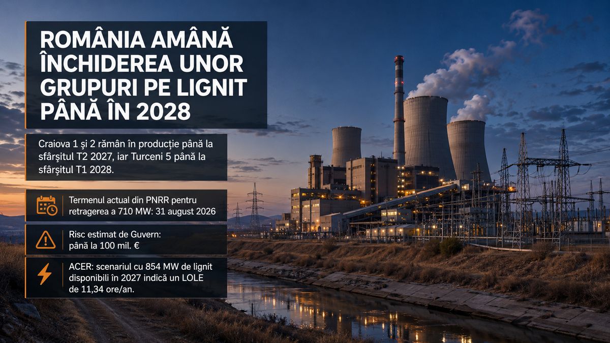 România amână închiderea lignitului până în 2028: PNRR, ACER și riscul de 100 milioane euro — NRG-IA