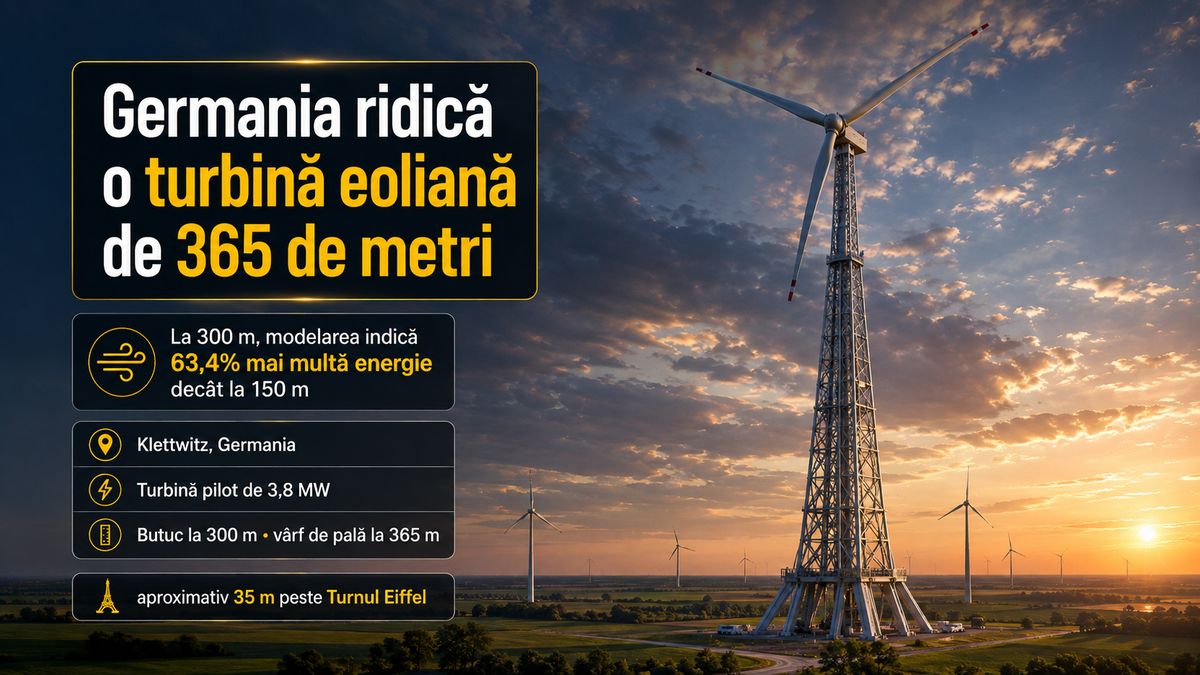 Turbină eoliană de 365 m în Germania: la 300 m, modelarea indică 63% mai multă energie — NRG-IA