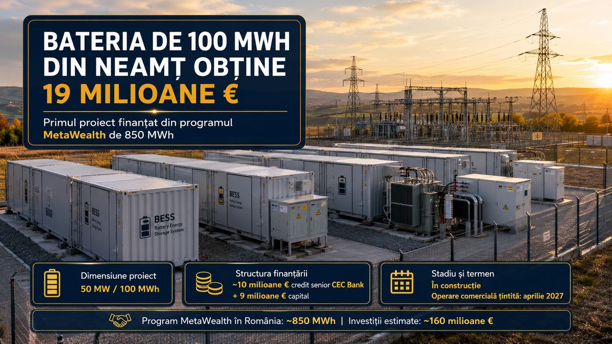 MetaWealth obține 19 milioane euro pentru BESS Dumbrava de 50 MW / 100 MWh din Neamț — NRG-IA