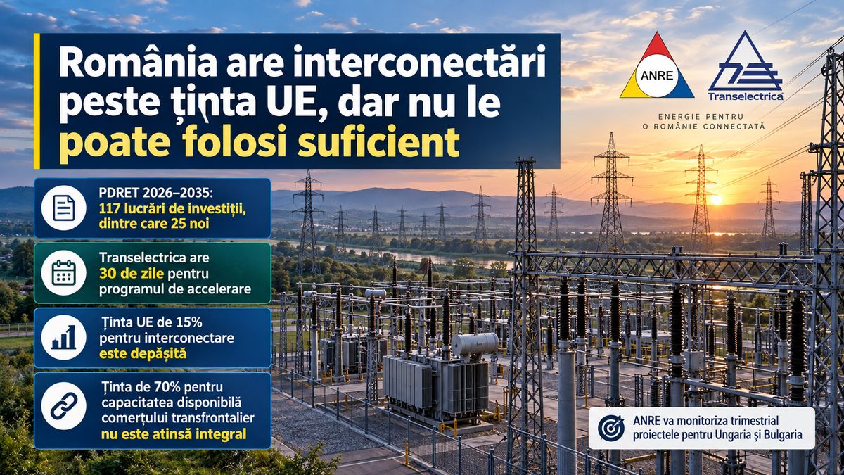 ANRE cere Transelectrica să accelereze interconectările cu Ungaria și Bulgaria: problema capacității de 70% — NRG-IA