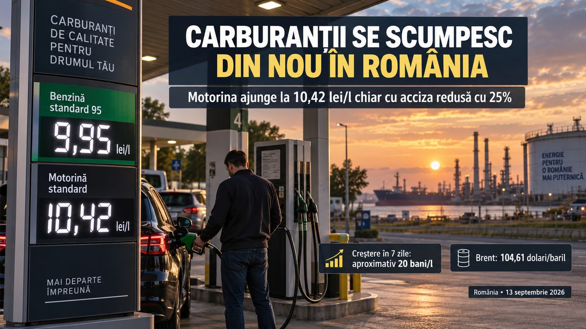 Preț carburanți România: motorina ajunge la 10,42 lei/l, benzina la 9,95 lei/l în 13 septembrie 2026 — NRG-IA