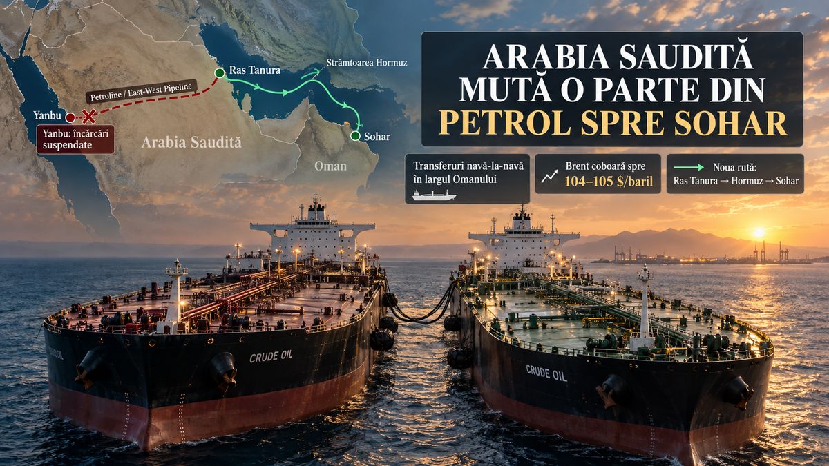 Arabia Saudită transferă petrol prin Sohar după oprirea Petroline și Yanbu. Brent scade spre 105 dolari — NRG-IA