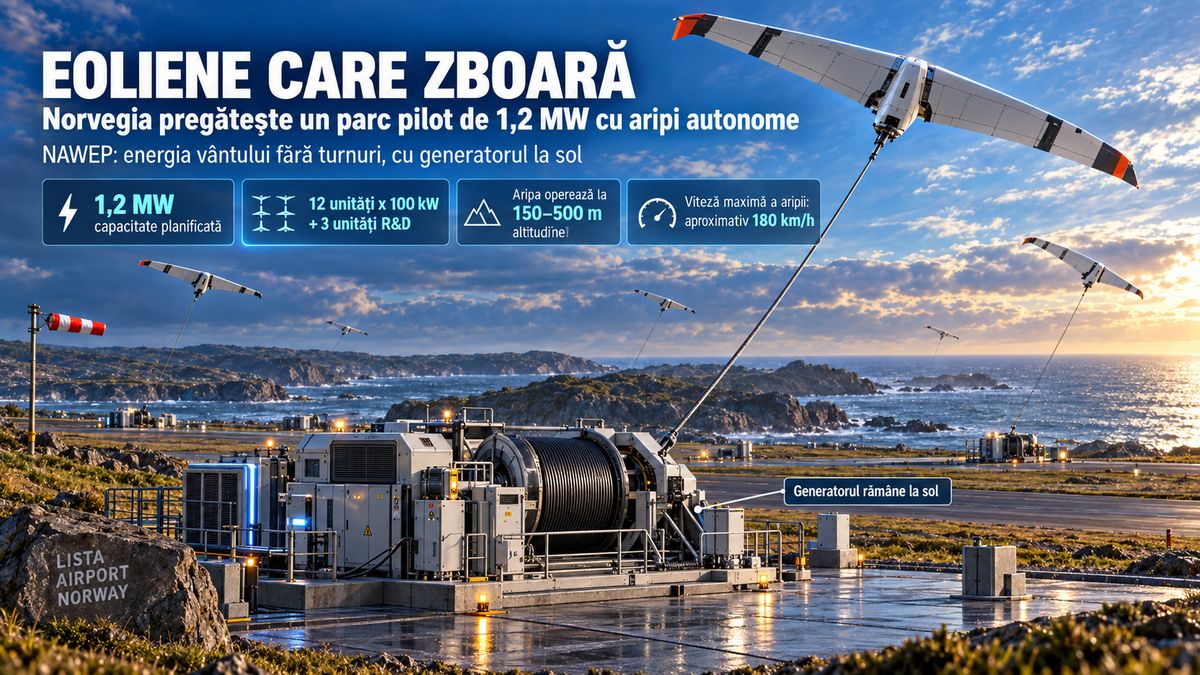 Eoliene zburătoare: Norvegia pregătește un parc de 1,2 MW cu zmee autonome la 500 de metri — NRG-IA