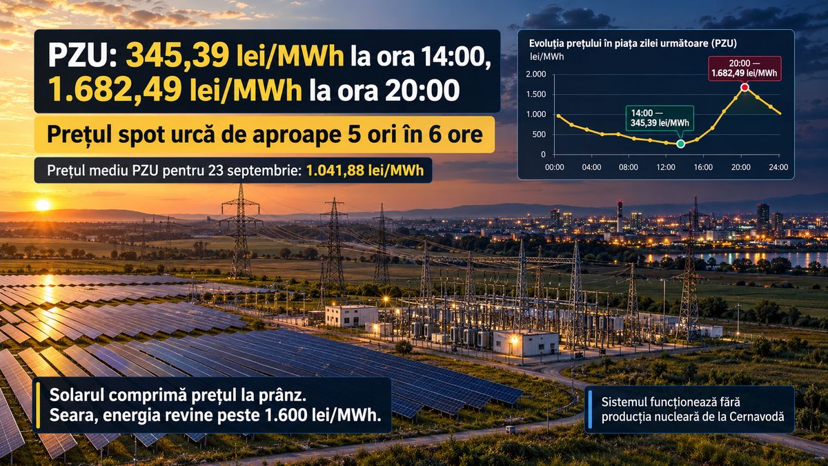 Prețul PZU urcă de la 345 la 1.682 lei/MWh în șase ore: solarul și vârful de seară — NRG-IA