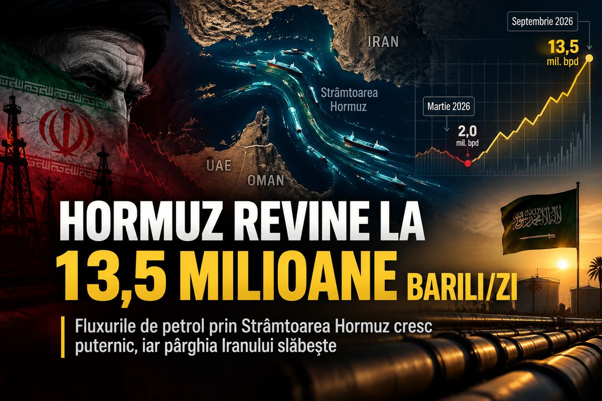 Strâmtoarea Hormuz: fluxurile de petrol depășesc 13,5 milioane barili/zi în septembrie 2026 — NRG-IA