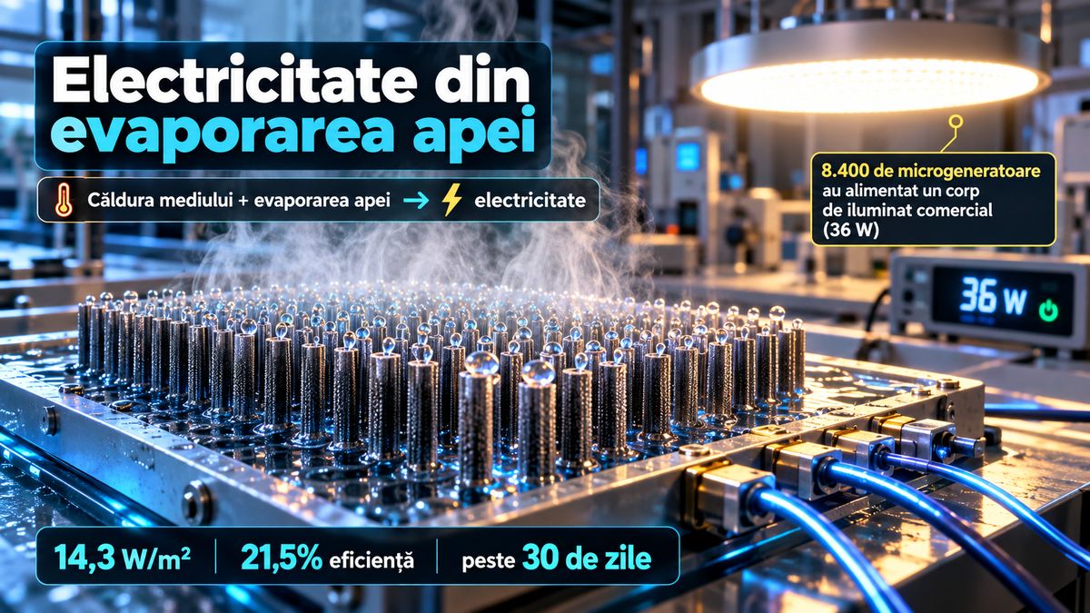 Electricitate din evaporarea apei: generator de 14,3 W/m² alimentat de căldura mediului — NRG-IA