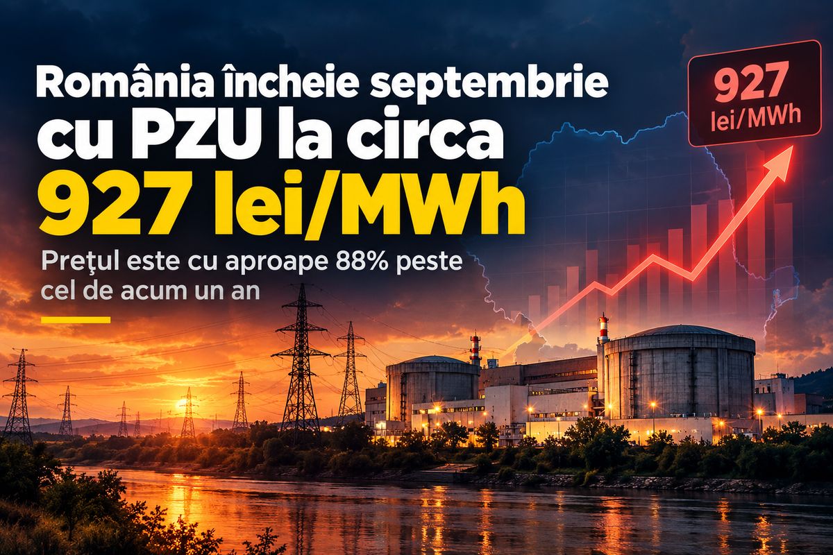 PZU ajunge la circa 927 lei/MWh în septembrie. România, între cele mai scumpe piețe din UE — NRG-IA