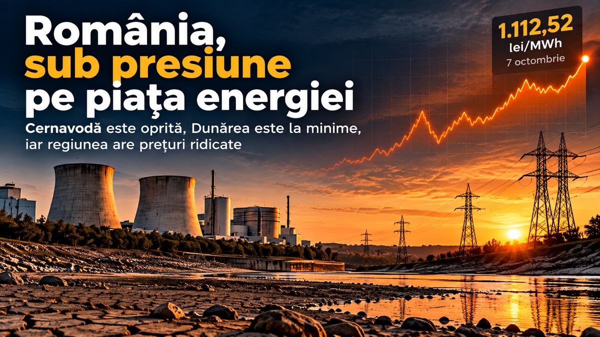 Preț energie România 7 octombrie 2026: peste 1.100 lei/MWh, Cernavodă oprită și importuri ridicate — NRG-IA