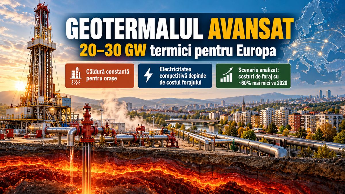Geotermal avansat în Europa: 20–30 GW termici și pragul de reducere cu 60% a costurilor forajului — NRG-IA