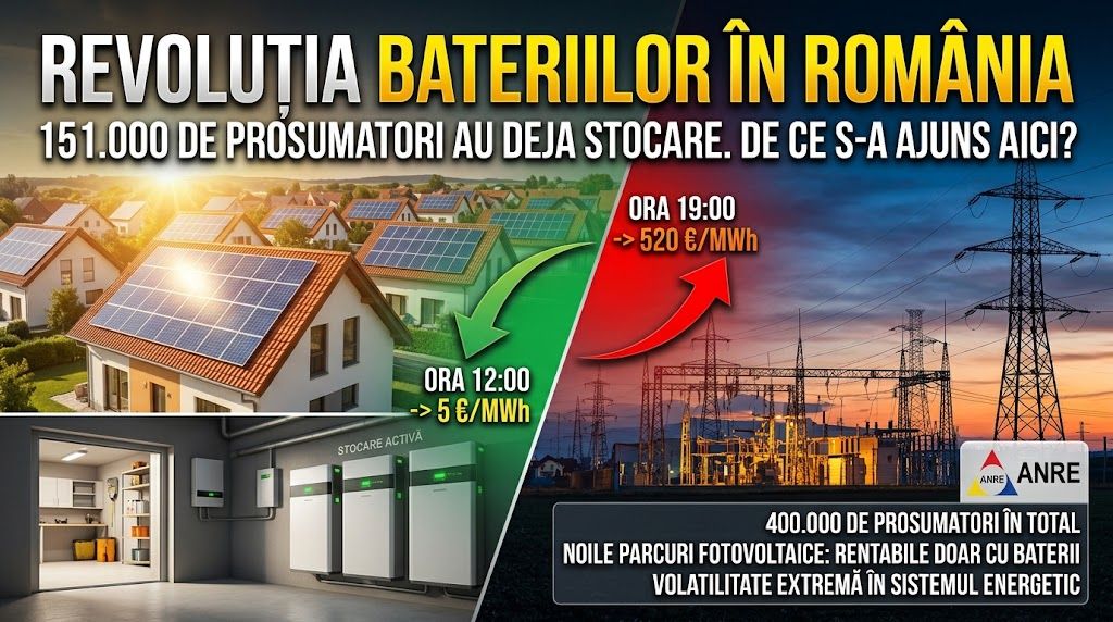 ANRE: 151.000 din cei 400.000 de prosumatori au baterii de stocare, iar prețul pe PZU urcă de la 5 euro la prânz la 520 euro seara — NRG-IA