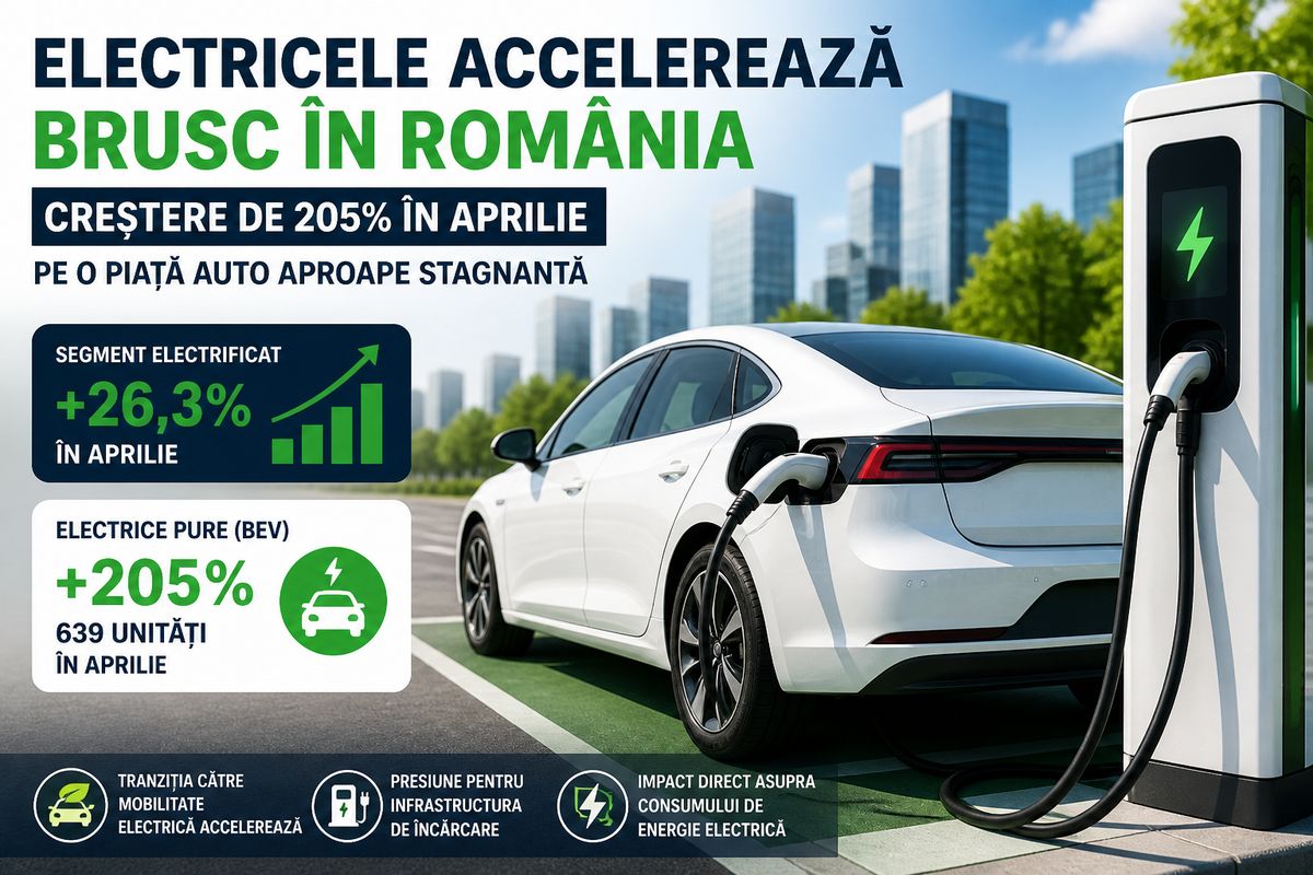 Autoturisme electrice România: creștere de 205% în aprilie, 639 unități înmatriculate — NRG-IA