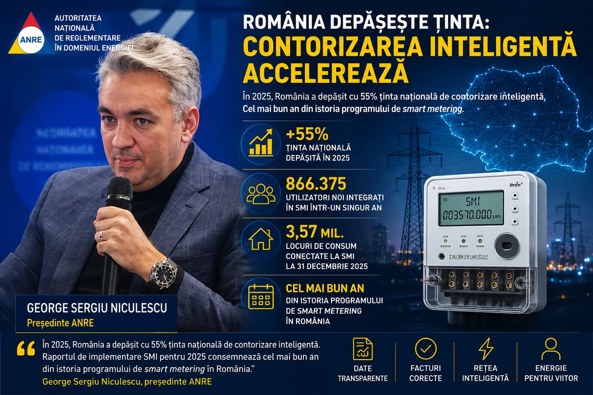 România depășește ținta de contorizare inteligentă în 2025: peste 3,57 milioane de locuri de consum conectate la SMI — NRG-IA