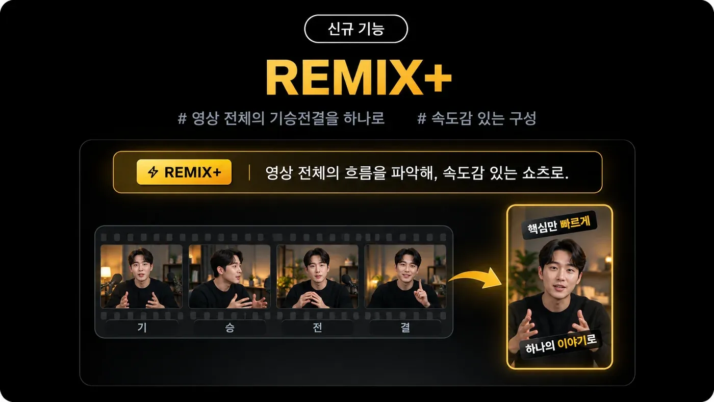 알파컷 REMIX+ — 영상 전체의 기승전결을 파악해 속도감 있게 구성한 리믹스 쇼츠