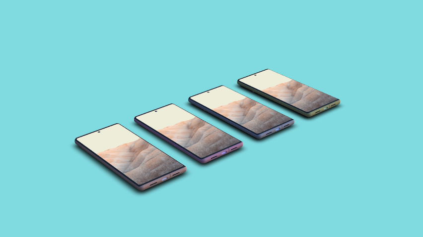 Four Google Pixel 6 Devices Flat On the Ground Mockup