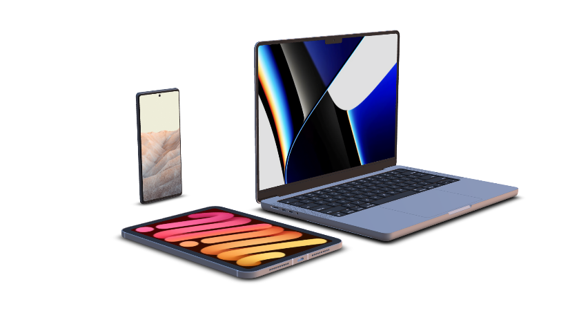 MacBook Pro 14, iPad and Google Pixel Mockup