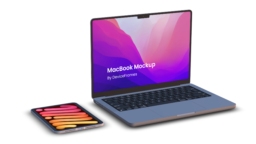 Light MacBook Pro M1X (14-Inch) and iPad Mini 6 Mockup