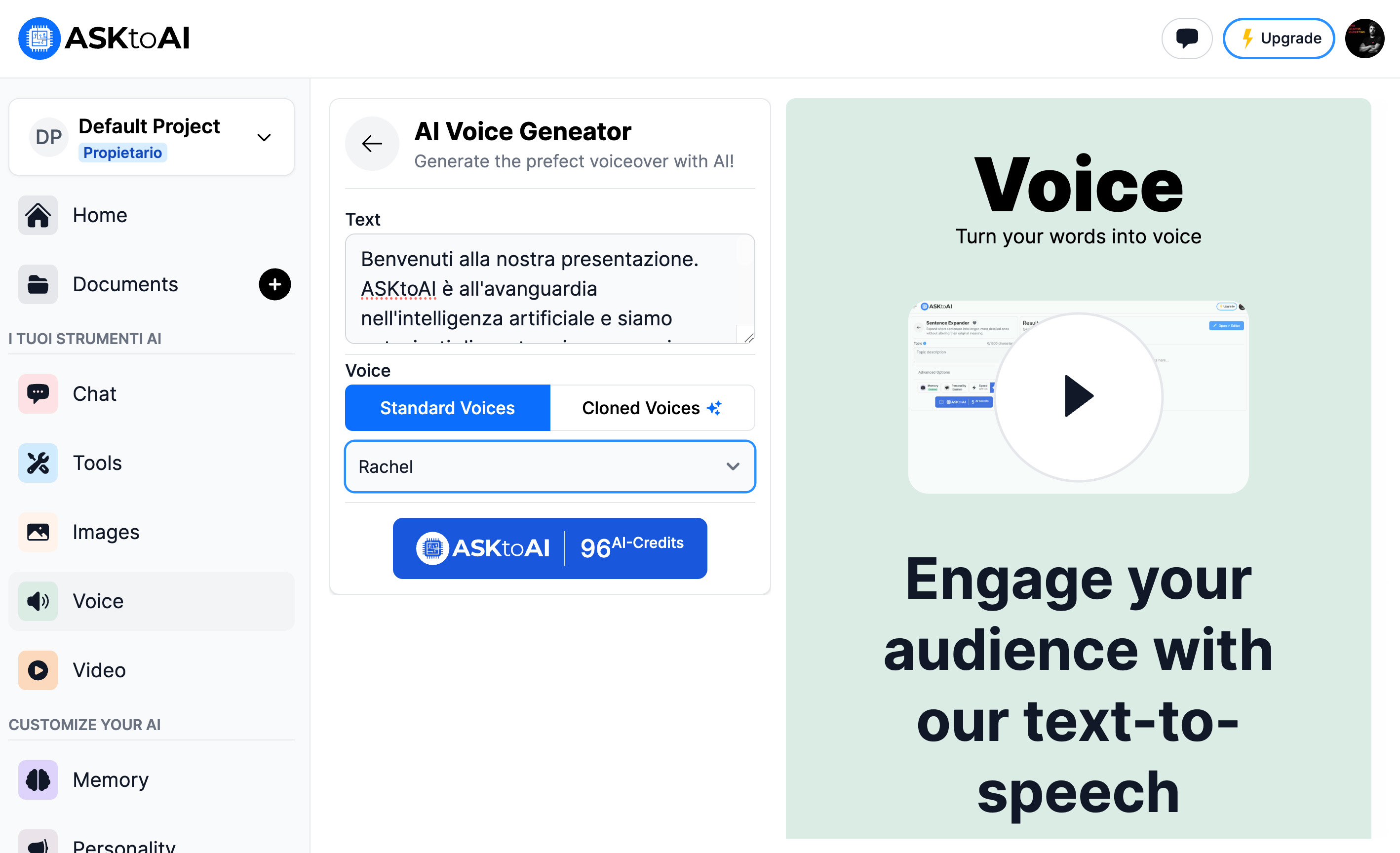 creazione audio con ai voice