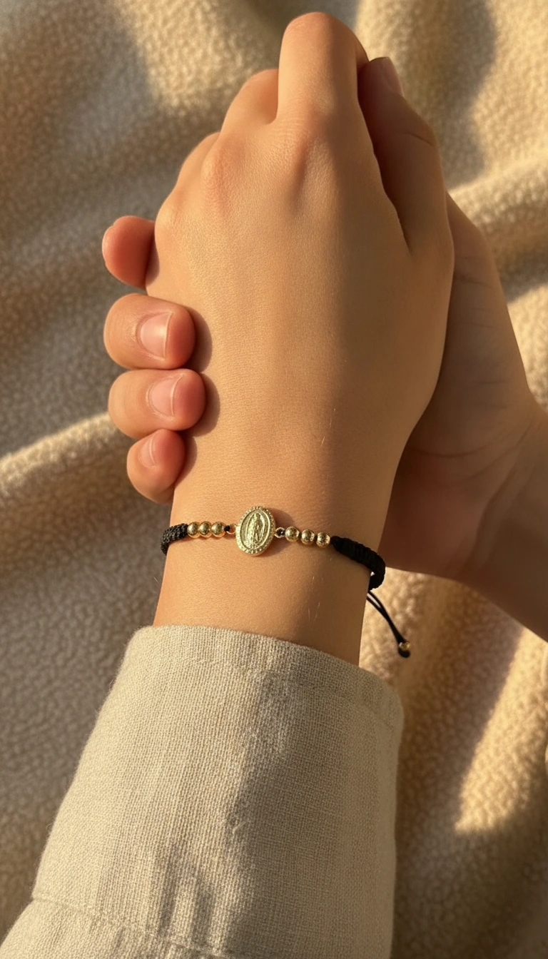 Pulsera Virgen de Guadalupe ( Balines 4MM ) - Vista en modelo