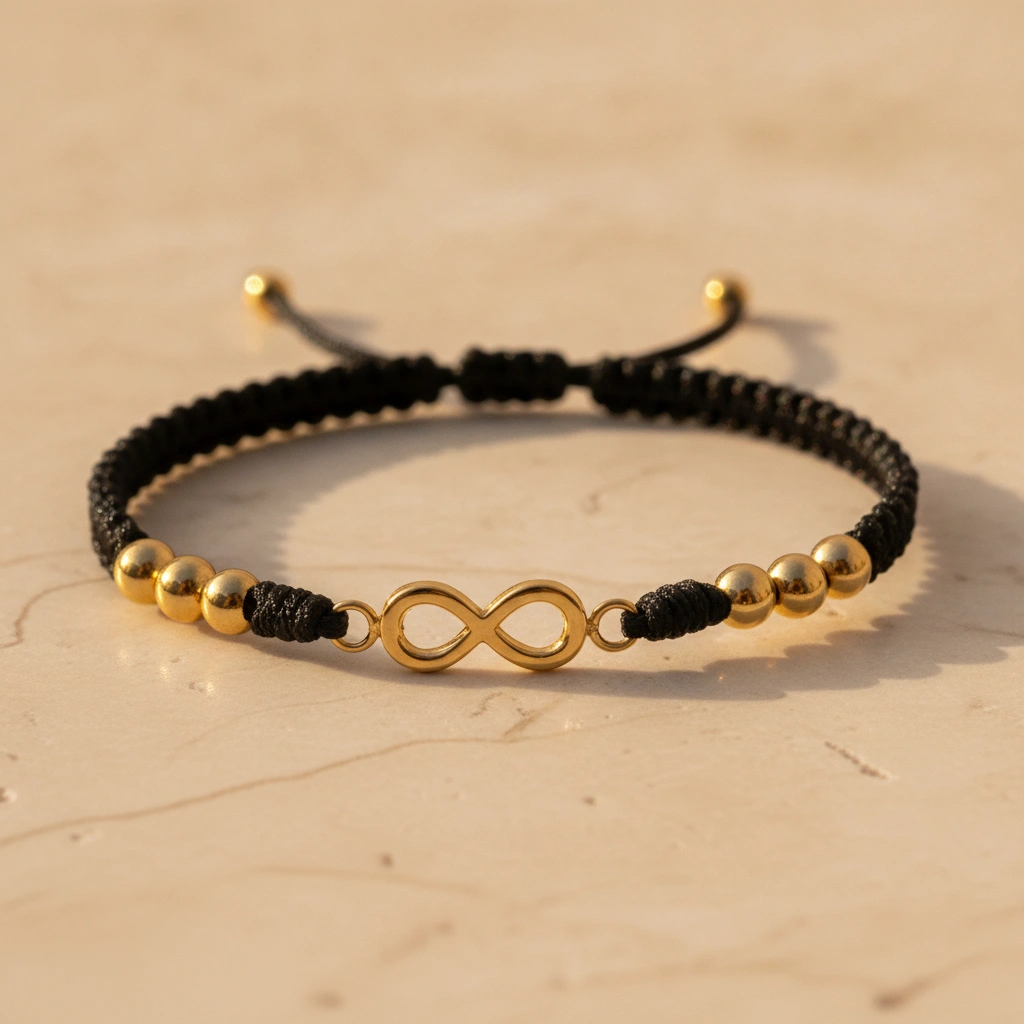Pulsera Infinito ( Balines 4mm 18K) - Vista en modelo