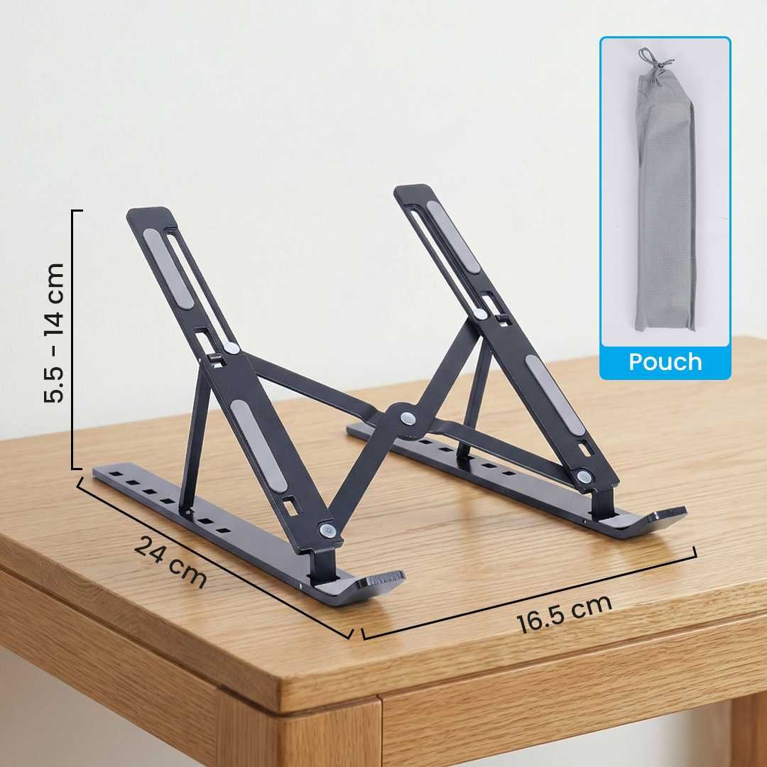 Stand Laptop Aluminium Dudukan Holder Foldable Adjustable Hitam